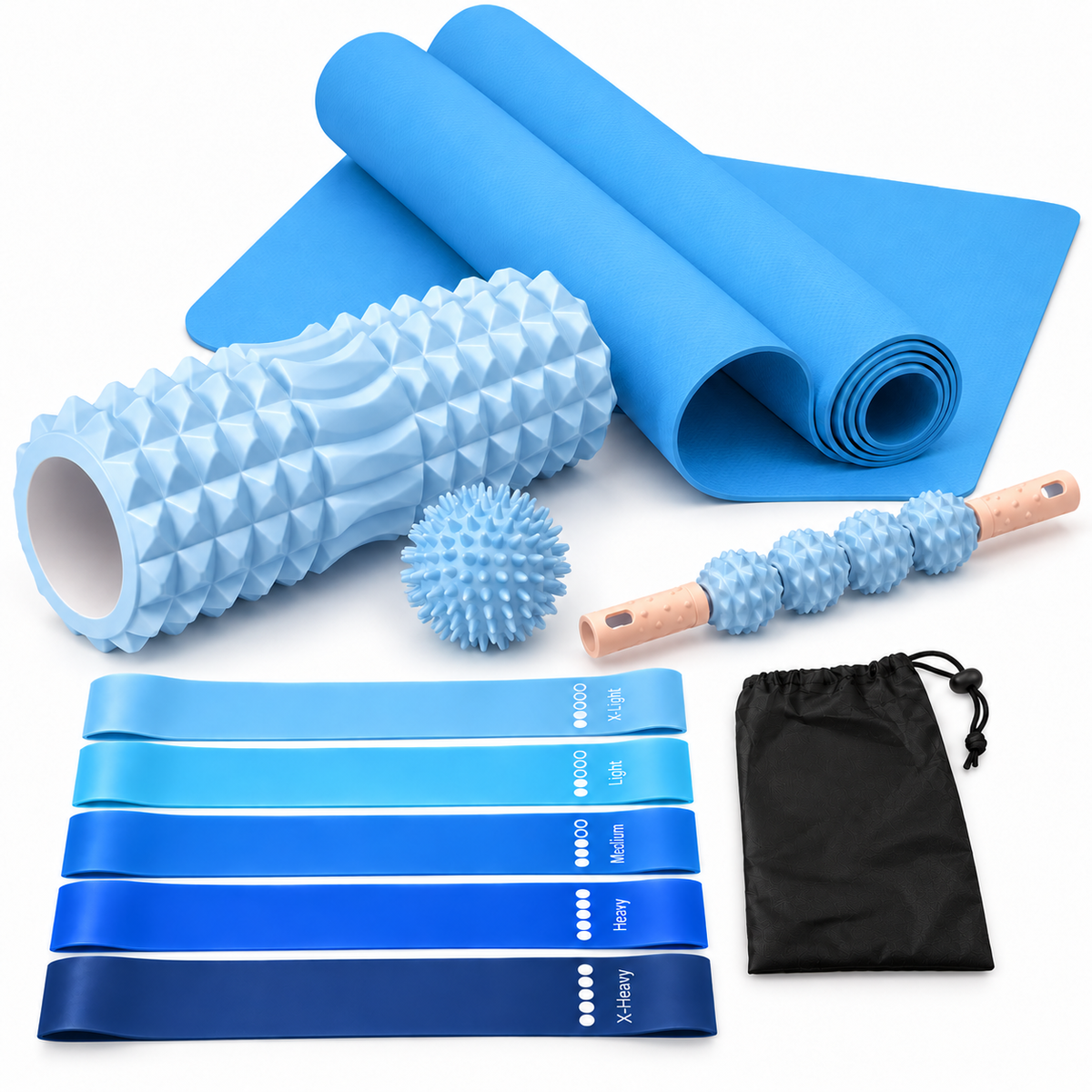 Yoga & Pilates Set – Resistance Bands & Recovery Kit – Blue