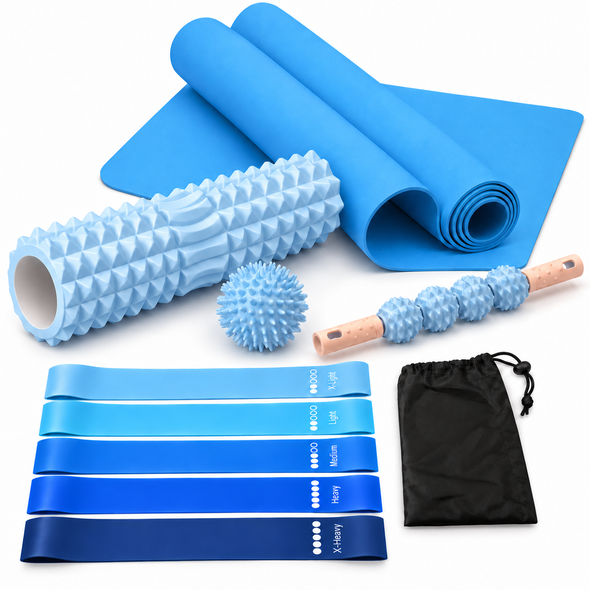 Yoga & Pilates Set – Resistance Bands & Recovery Kit – Blue