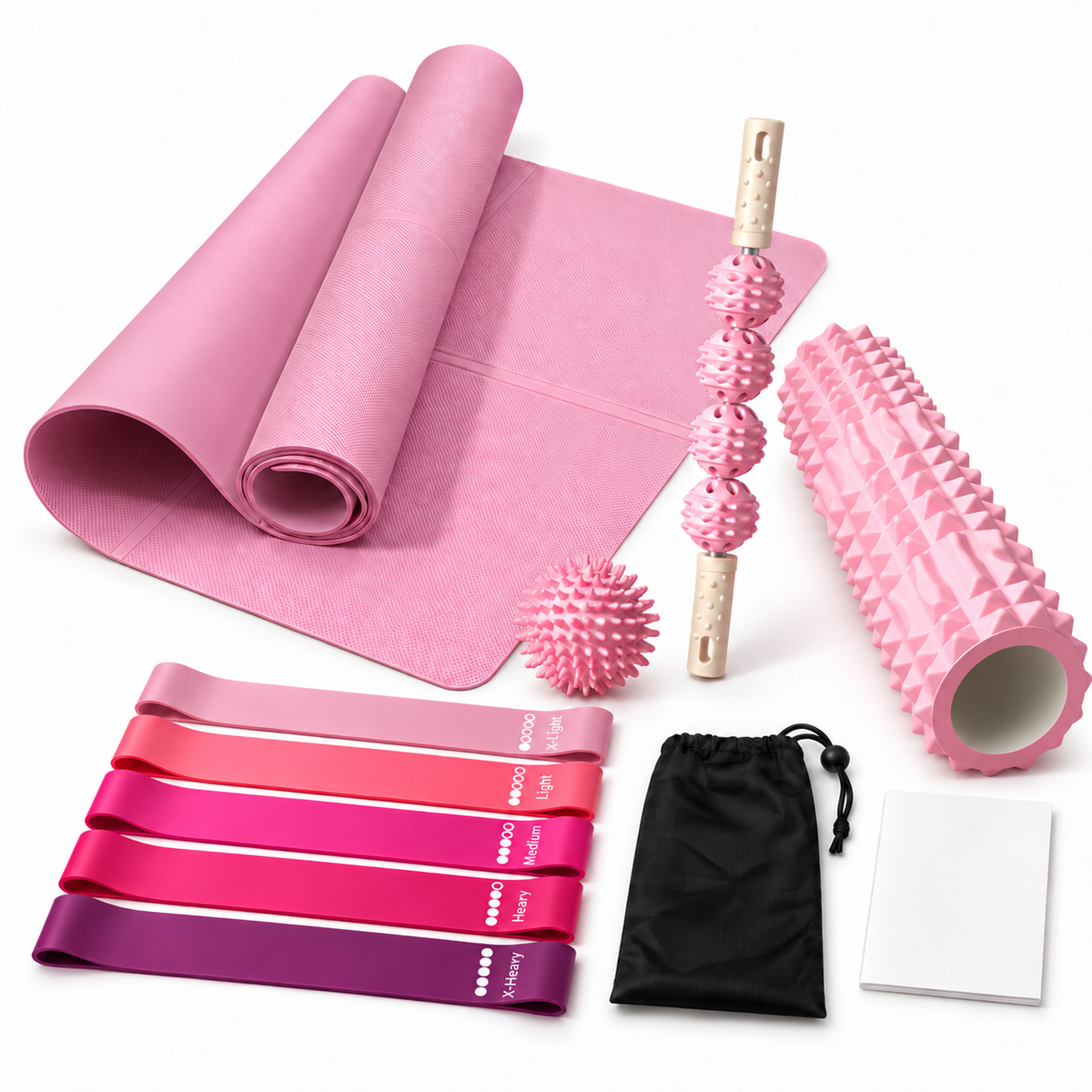 Yoga & Pilates Set – Resistance Bands & Recovery Kit – Pink